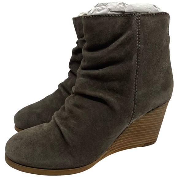 Diba Shoes - Diba Womens Shoes Bailey Boots Sz 8.5 Taupe Gray Suede Leather Ankle Wedge New